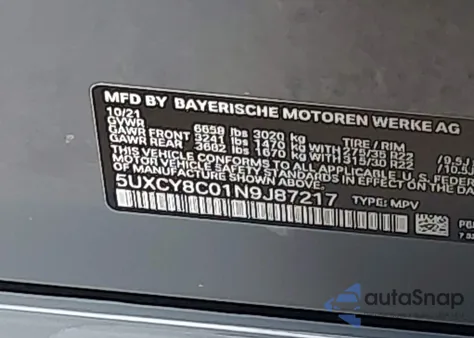 2022 BMW X6 M50I z USA, uszkodzony, nr VIN 5UXCY8C01N9J87217